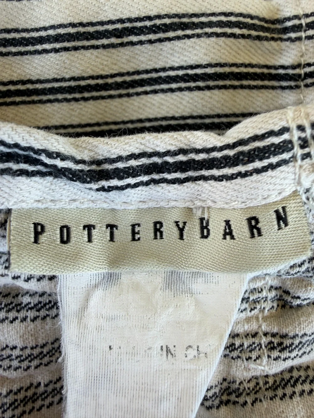 Pottery Barn Ticking Stripe Ruffle Shower Curtain Black White 100% Cotton 65x70